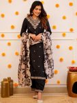 ATTRACTIVE VISCOSE RAYON EMBROIDERY WORK TOP BOTTOM WITH DUPATTA BLACK
