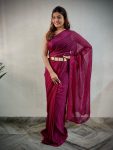 ATTRACTIVE VISCOSE WEAVING ZARI WORK READY TO WEAR SAREE WITH UNSTITCHED BLOUSE MAROON