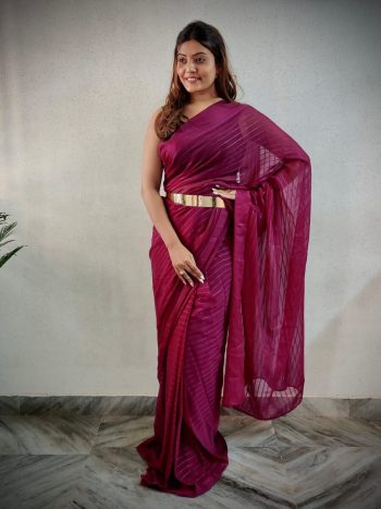 ATTRACTIVE VISCOSE WEAVING ZARI WORK READY TO WEAR SAREE WITH UNSTITCHED BLOUSE MAROON