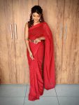 ATTRACTIVE VISCOSE WEAVING ZARI WORK READY TO WEAR SAREE WITH UNSTITCHED BLOUSE RED