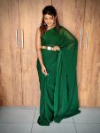ATTRACTIVE VISCOSE WEAVING ZARI WORK READY TO WEAR SAREE WITH UNSTITCHED BLOUSE GREEN
