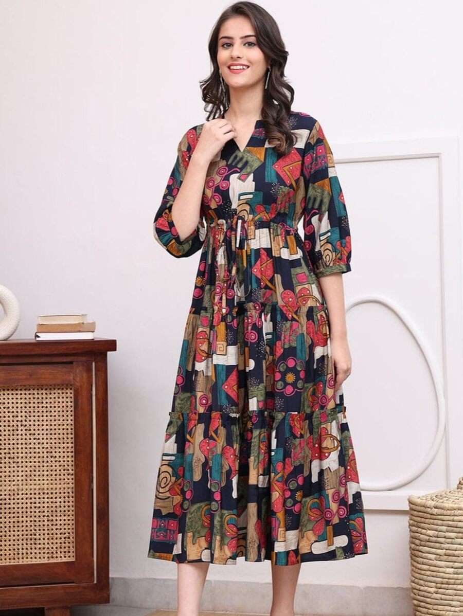ATTRCTIVE RAYON PRINTED WORK ONE PIECE DRESS CASUAL WEAR WHOLESALE PRICE ETHNIC GARMENT (13)