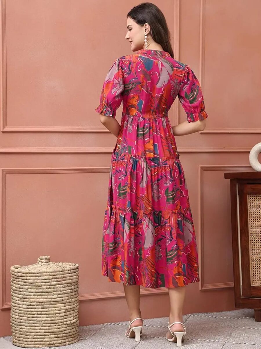 ATTRCTIVE RAYON PRINTED WORK ONE PIECE DRESS CASUAL WEAR WHOLESALE PRICE ETHNIC GARMENT (5)