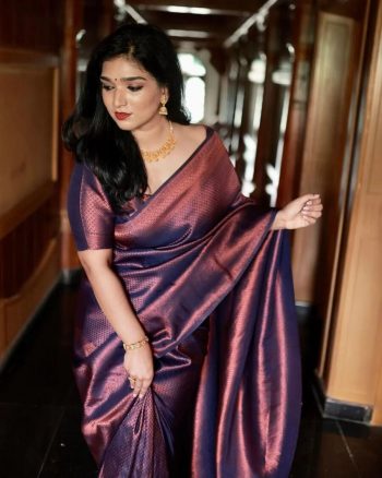 ATTRECTIVE SOFT LICHI SILK JACQUARD WORK SAREE WITH UNSTITCHED BLOUSE PURPLE