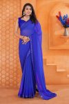FANCY GEORGETTE EMBROIDERY SEQUENCE LACE WORK SAREE WITH UNSTITCHED BLOUSE BLUE