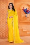FANCY GEORGETTE EMBROIDERY SEQUENCE LACE WORK SAREE WITH UNSTITCHED BLOUSE YELLOW