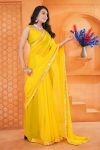 BOLLY WOOD GEORGETTE EMBROIDERY DUAL SEQUENCE WORK LACE SAREE WITH UNSTITCHED BLOUSE PARTY WEAR WHOLESALE PRICE ETHNIC GARMENT (15)