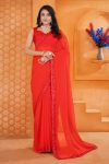 BOLLY WOOD GEORGETTE EMBROIDERY DUAL SEQUENCE WORK LACE SAREE WITH UNSTITCHED BLOUSE PARTY WEAR WHOLESALE PRICE ETHNIC GARMENT (7)