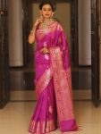 BOLLYWOOD BANARASI SILK WEAVING WORK SAREE WITH UNSTITCHED BLOUSE PINK