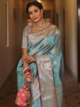 BOLLYWOOD BANARASI SILK WEAVING WORK SAREE WITH UNSTITCHED BLOUSE WEDDING WEAR WHOLESALE PRICE ETHNIC GARMENT (32)
