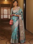 BOLLYWOOD BANARASI SILK WEAVING WORK SAREE WITH UNSTITCHED BLOUSE WEDDING WEAR WHOLESALE PRICE ETHNIC GARMENT (32)