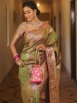 BOLLYWOOD BANARASI SILK WEAVING WORK SAREE WITH UNSTITCHED BLOUSE WEDDING WEAR WHOLESALE PRICE ETHNIC GARMENT (38)