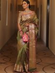 BOLLYWOOD BANARASI SILK WEAVING WORK SAREE WITH UNSTITCHED BLOUSE WEDDING WEAR WHOLESALE PRICE ETHNIC GARMENT (38)