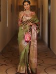 BOLLYWOOD BANARASI SILK WEAVING WORK SAREE WITH UNSTITCHED BLOUSE WEDDING WEAR WHOLESALE PRICE ETHNIC GARMENT (38)