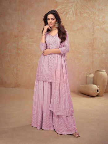 BOLLYWOOD CHINON EMBROIDERY WORK TOP PALAZZO WITH DUPATTA BABY PINK
