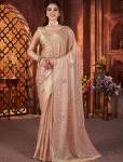 BOLLYWOOD FENDY SATIN SILK BEADS & PIPE HAND WORK BUTTA SAREE WITH UNSTITCHED BLOUSE CREAM