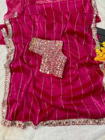 BOLLYWOOD JIMMY CHOO SEQUENCE AND REAL MIRROR BORDER WORK SAREE WITH STITCHED BLOUSERANI