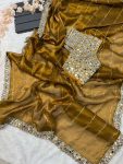 BOLLYWOOD JIMMY CHOO SEQUENCE AND REAL MIRROR BORDER WORK SAREE WITH STITCHED BLOUSE BRIDAL WEAR WHOLESALE PRICE ETHNIC GARMENT (18)