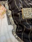 BOLLYWOOD JIMMY CHOO SEQUENCE AND REAL MIRROR BORDER WORK SAREE WITH STITCHED BLOUSE BRIDAL WEAR WHOLESALE PRICE ETHNIC GARMENT (1)