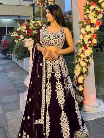 BOLLYWOOD KASTURI SILK THREAD , SEQUENCE & DORI WORK LEHENGA CHOLI WITH DUPATTA BROWN