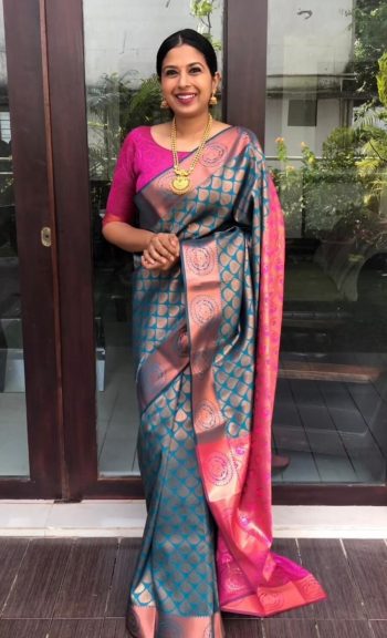 BOLLYWOOD SOFT LICHI SILK JACQUARD WORK SAREE WITH UNSTITCHED BLOUSE RAMA