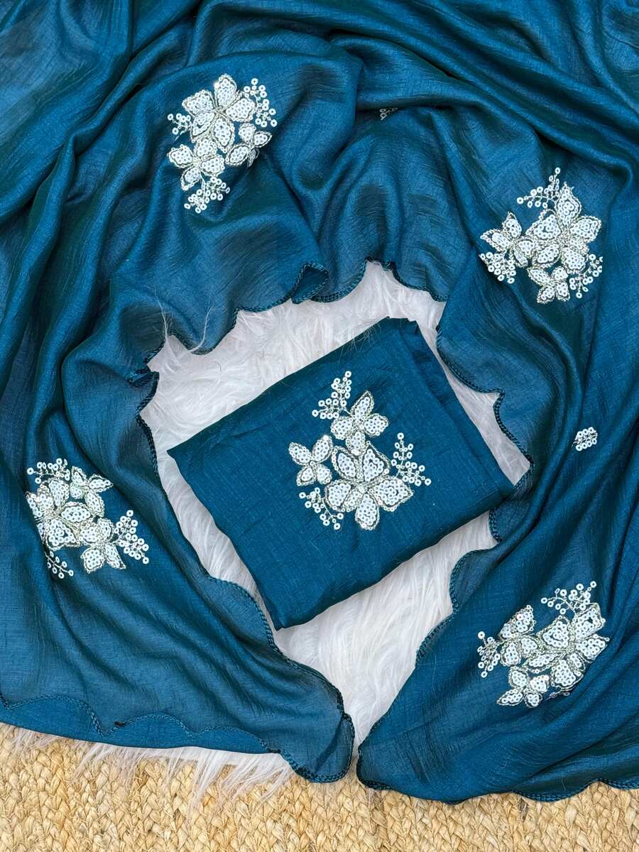 BOLLYWOOD VICHITRA SILK SEQUENCE WORK WITH ARCO BORDER SAREE WITH UNSTITCHED BLOUSE SEASONABLE WHOLESALE PRICE ETHNIC GARMENT (1)