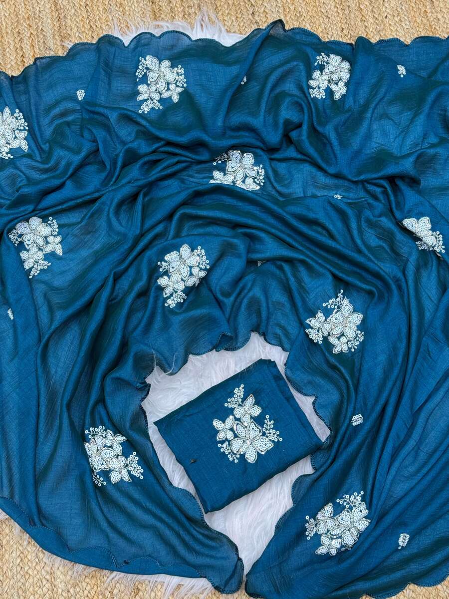 BOLLYWOOD VICHITRA SILK SEQUENCE WORK WITH ARCO BORDER SAREE WITH UNSTITCHED BLOUSE SEASONABLE WHOLESALE PRICE ETHNIC GARMENT (2)