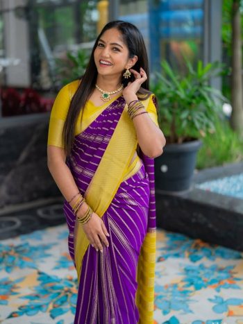 DESIGNER BANARASI SOFT SILK GOLD ZARI WEAVING WORK SAREE WITH UNSTITCHED BLOUSE PURPLE