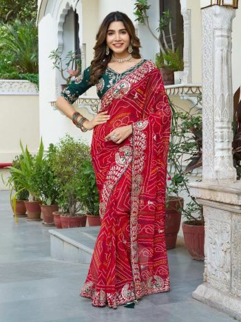DESIGNER BANDHEJ PITHA & GOTA PATI WORK SAREE WITH UNSTITCHED BLOUSE BRIDAL WEAR WHOLESALE PRICE ETHNIC GARMENT