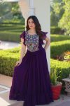 DESIGNER BLOOMING BEADS AND SEQUENCE MULTI THREADED EMBROIDERY WORK GOWN FESTIVE WEAR WHOLESALE PRICE ETHNIC GARMENT (11)