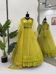 DESIGNER BUTTERFLY NET THREAD WITH SEQUENCE WORK KEDIYA STYLE TOP BLOUSE LEHENGA WITH DUPATTA PARTY WEAR WHOLESALE PRICE ETHNIC GARMENT (2)