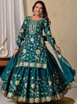 DESIGNER CHINON SILK SEQUENCE EMBROIDERY WORK TOP LEHENGA WITH DUPATTA GREEN