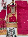 DESIGNER CHINON SILK CHAIN SEQUENCE WITH REAL MIRROR HAND WORK TOP SHARARA WITH DUPATTA WEDDING WEAR WHOLESALE PRICE ETHNIC GARMENT (57)
