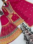 DESIGNER CHINON SILK CHAIN SEQUENCE WITH REAL MIRROR HAND WORK TOP SHARARA WITH DUPATTA WEDDING WEAR WHOLESALE PRICE ETHNIC GARMENT (57)
