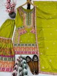 DESIGNER CHINON SILK CHAIN SEQUENCE WITH REAL MIRROR HAND WORK TOP SHARARA WITH DUPATTA WEDDING WEAR WHOLESALE PRICE ETHNIC GARMENT (46)