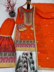 DESIGNER CHINON SILK CHAIN SEQUENCE WITH REAL MIRROR HAND WORK TOP SHARARA WITH DUPATTA WEDDING WEAR WHOLESALE PRICE ETHNIC GARMENT (51)