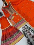 DESIGNER CHINON SILK CHAIN SEQUENCE WITH REAL MIRROR HAND WORK TOP SHARARA WITH DUPATTA WEDDING WEAR WHOLESALE PRICE ETHNIC GARMENT (51)
