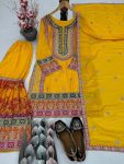 DESIGNER CHINON SILK CHAIN SEQUENCE WITH REAL MIRROR HAND WORK TOP SHARARA WITH DUPATTA WEDDING WEAR WHOLESALE PRICE ETHNIC GARMENT (54)