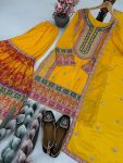 DESIGNER CHINON SILK CHAIN SEQUENCE WITH REAL MIRROR HAND WORK TOP SHARARA WITH DUPATTA WEDDING WEAR WHOLESALE PRICE ETHNIC GARMENT (54)