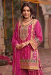 DESIGNER CHINON SILK CHAIN SEQUENCE WITH REAL MIRROR HAND WORK TOP SHARARA WITH DUPATTA WEDDING WEAR WHOLESALE PRICE ETHNIC GARMENT (57)