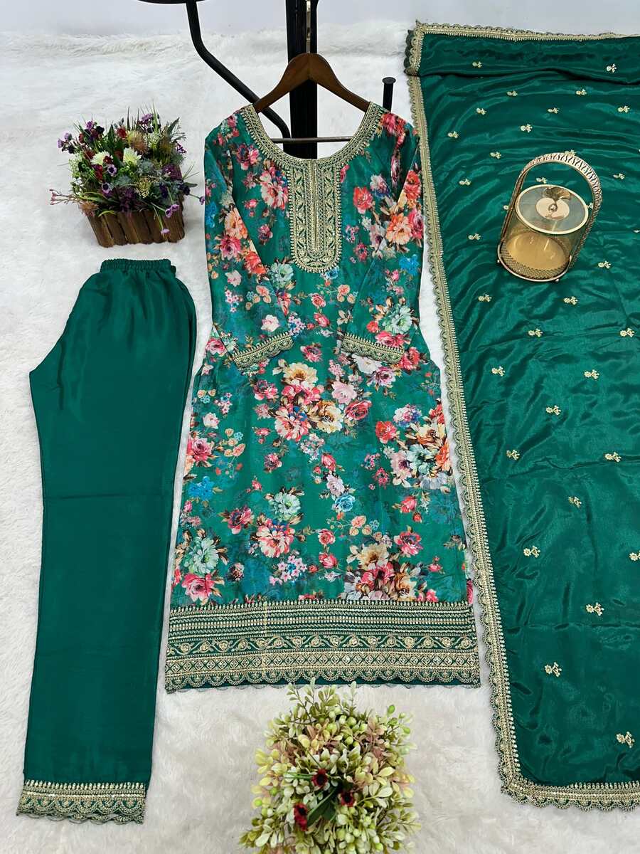DESIGNER CHINON SILK DIGITAL PRINT WITH EMBROIDERY SEQUENCE CODING WORK TOP BOTTOM WITH DUPATTA FESTIVE WEAR WHOLESALE PRICE ETHNIC GARMENT (13)