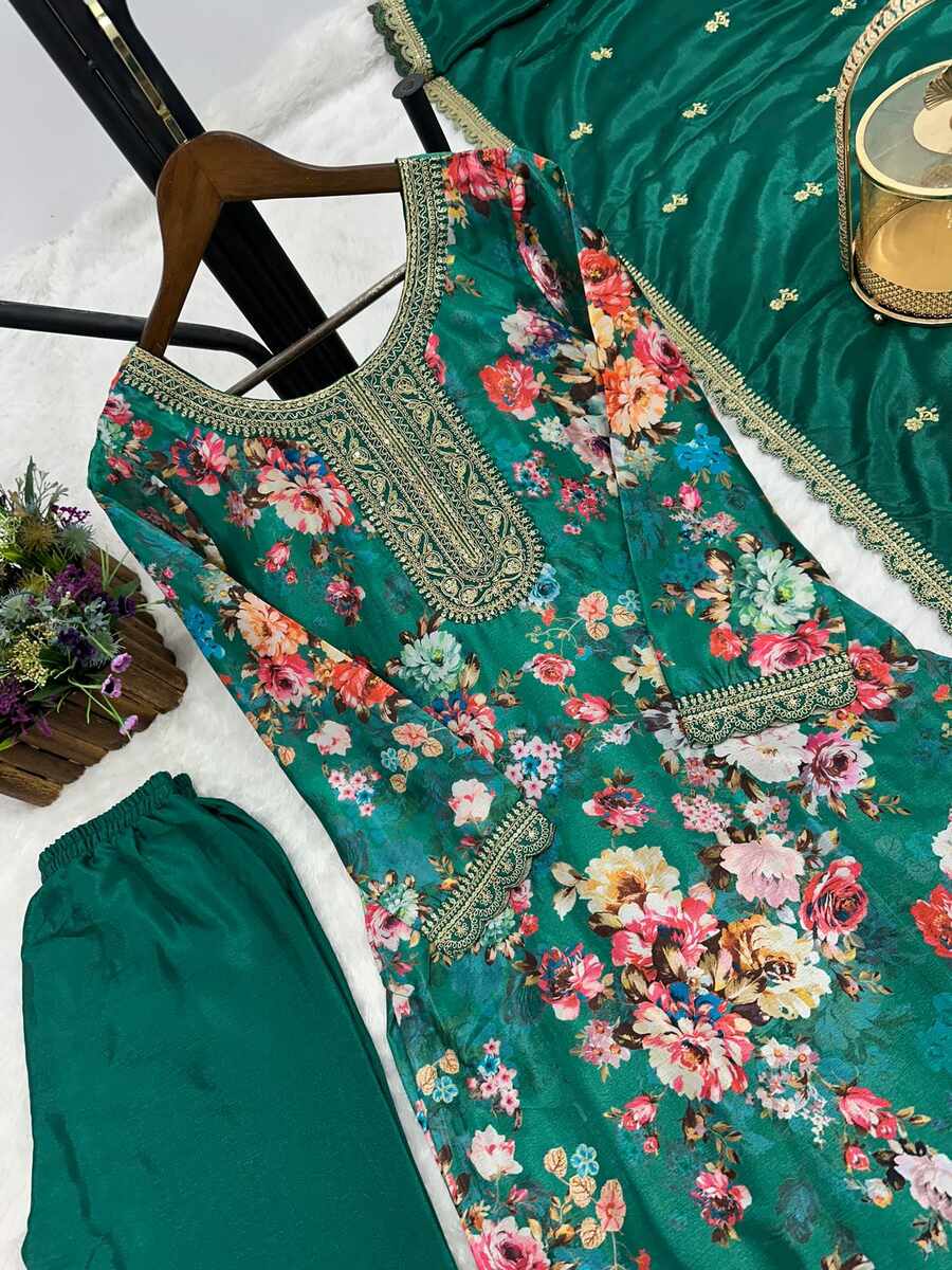 DESIGNER CHINON SILK DIGITAL PRINT WITH EMBROIDERY SEQUENCE CODING WORK TOP BOTTOM WITH DUPATTA FESTIVE WEAR WHOLESALE PRICE ETHNIC GARMENT (14)