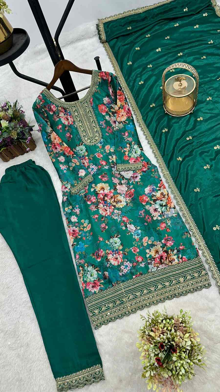 DESIGNER CHINON SILK DIGITAL PRINT WITH EMBROIDERY SEQUENCE CODING WORK TOP BOTTOM WITH DUPATTA FESTIVE WEAR WHOLESALE PRICE ETHNIC GARMENT (15)