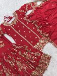 DESIGNER CHINON SILK EMBROIDERY AND SEQUENCE WORK TOP SHARARA WITH DUPATTA PARTY WEAR WHOLESALE PRICE ETHNIC GARMENT (5)