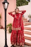 DESIGNER CHINON SILK EMBROIDERY AND SEQUENCE WORK TOP SHARARA WITH DUPATTA RED