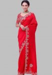 DESIGNER CHINON SILK EMBROIDERY CODING MULTI TREADS & SEQUENCE WORK RED