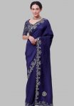 DESIGNER CHINON SILK EMBROIDERY CODING MULTI TREADS & SEQUENCE WORK NAVY  BLUE