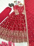DESIGNER CHINON SILK EMBROIDERY SEQUENCE MIRROR WORK GOWN BOTTOM WITH DUPATTA FESTIVE WEAR WHOLESALE PRICE ETHNIC GARMENT (1)