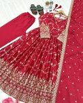 DESIGNER CHINON SILK EMBROIDERY SEQUENCE MIRROR WORK GOWN BOTTOM WITH DUPATTA FESTIVE WEAR WHOLESALE PRICE ETHNIC GARMENT (1)