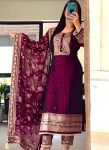 DESIGNER CHINON SILK EMBROIDERY SEQUENCE WORK AND HAND WORK DIAMOND TOP BOTTOM DUPATTA WINE